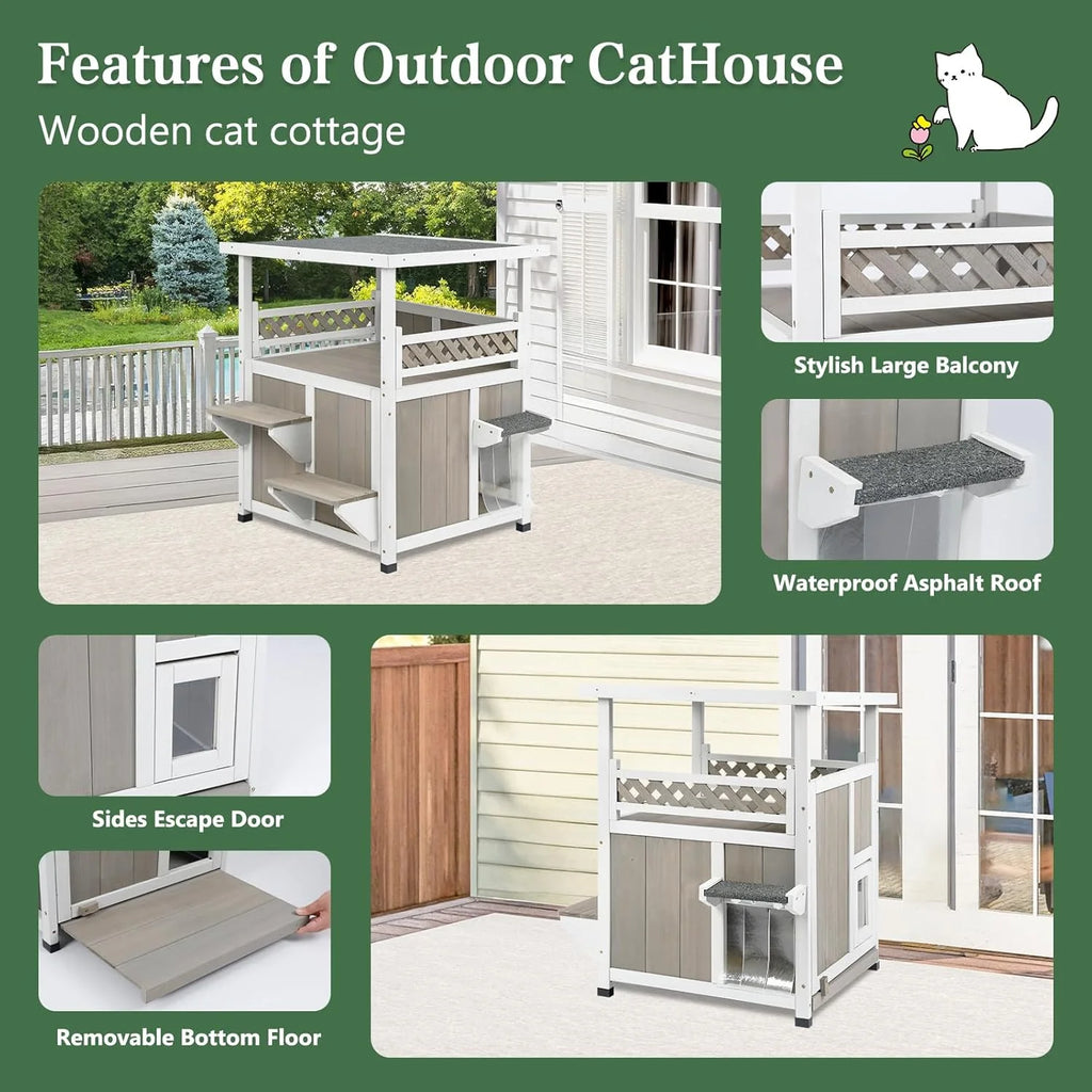 Outdoor Cat House 2 Story Wooden Houses for outside Feral Cats