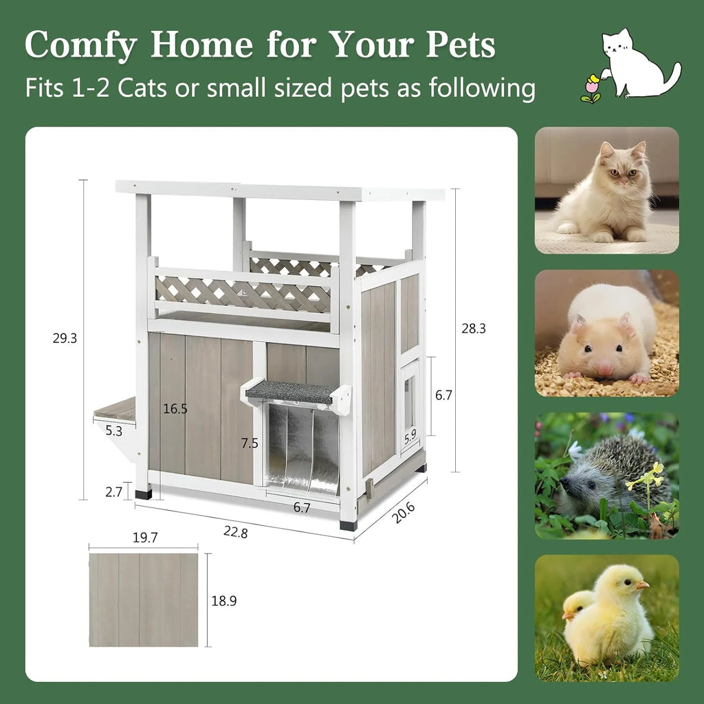 Outdoor Cat House 2 Story Wooden Houses for outside Feral Cats